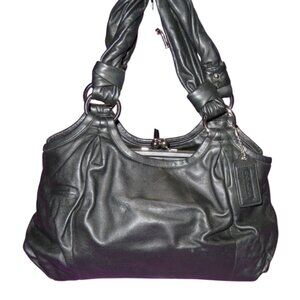 Coach 2008 Ergo Parker Black Soft Leather Kisslock Hobo Carry All Satchel Bag